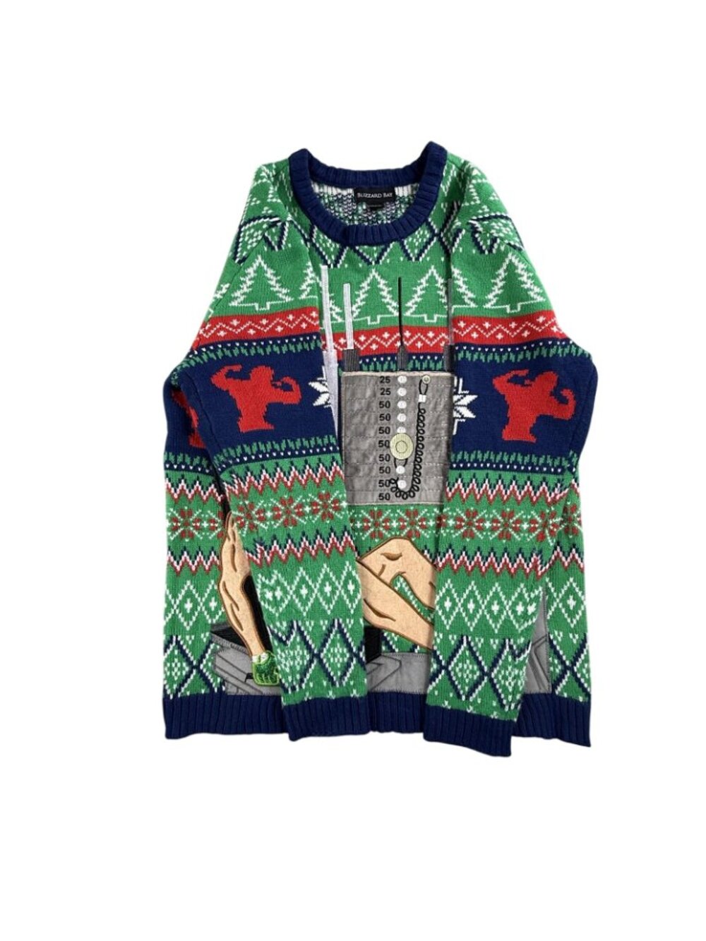Christmas Sweater Mens Medium Green North Swole Santa Ugly Pullover Blizzard Bay - Picture 6 of 14